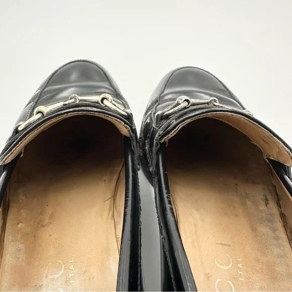 Gucci Horsebit Shiny Black Dress Loafers Shoes # 110-1362 Size 42 E